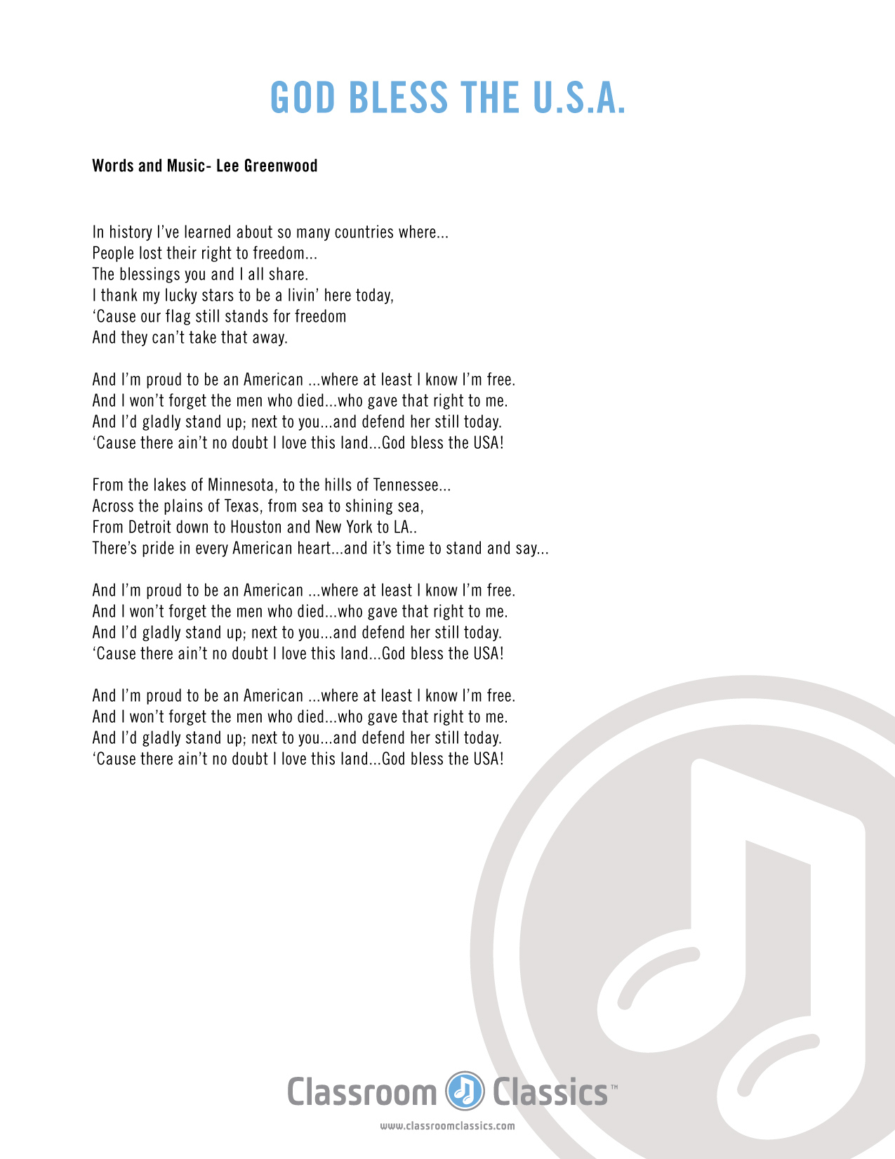 God Bless The Usa Lyrics - Worksheets Library pertaining to Printable Words to God Bless America