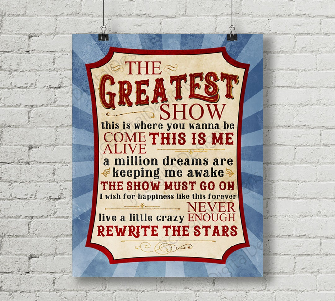 Greatest Showman Inspired Fan Art, Printable Musical Quote, Subway pertaining to The Greatest Show Lyrics Printable