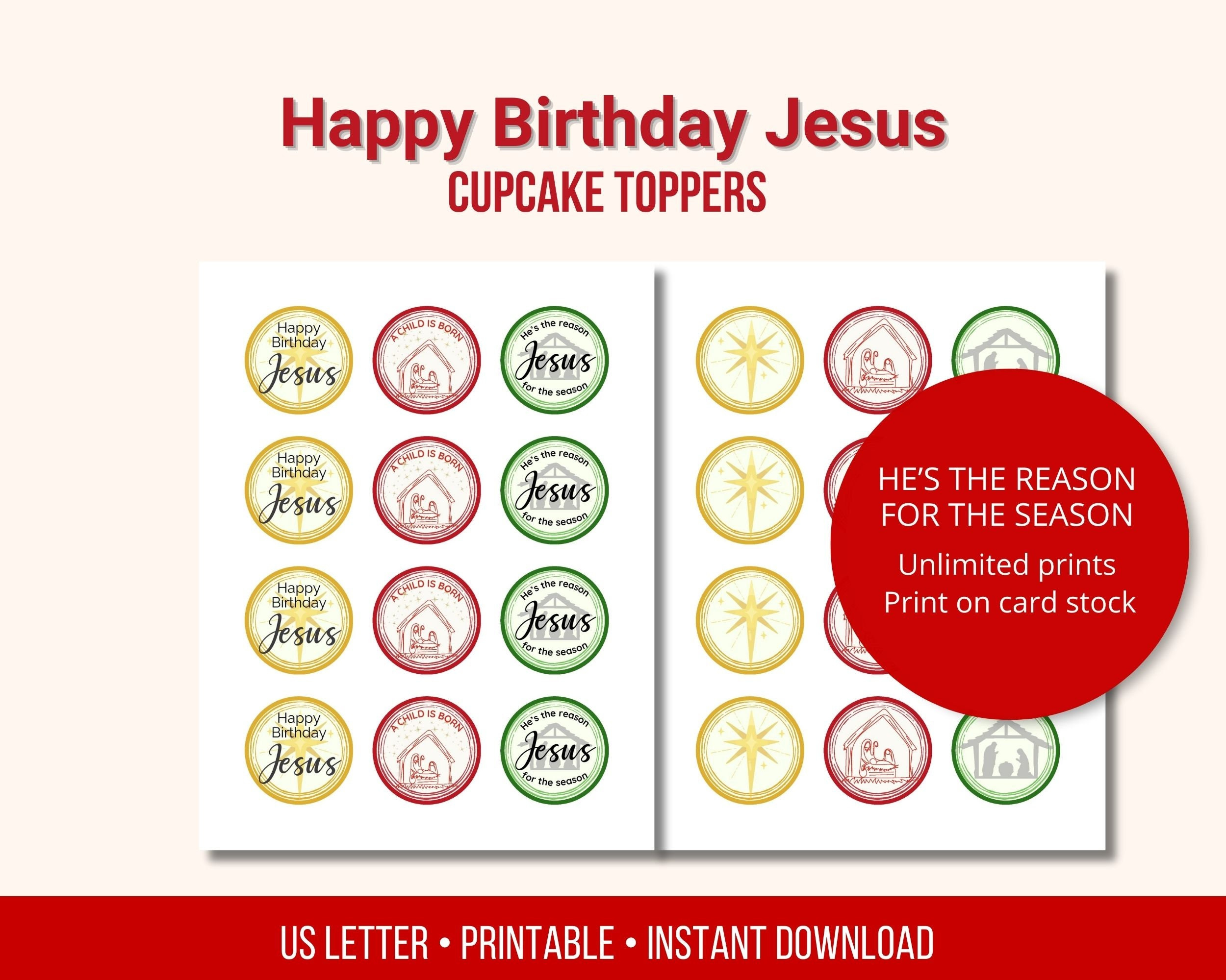 Happy Birthday Jesus Druckbare Cupcake Topper, Tischdekoration throughout Jesus Birthday Cupcake Toppers Free Printable