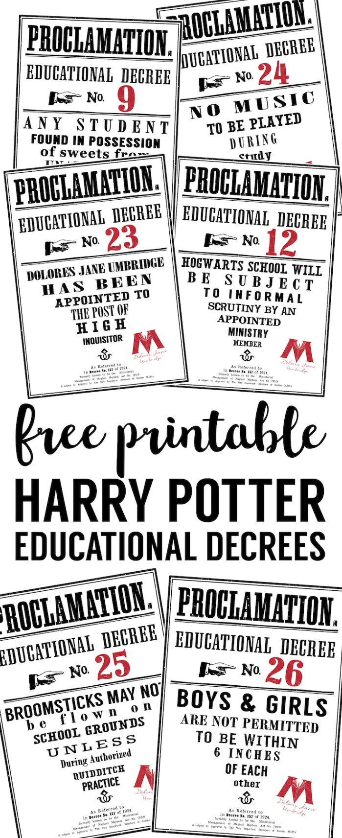 Harry Potter Educational Decrees {Free Printables} - Paper Trail inside Educational Proclamations Harry Potter Printable Free