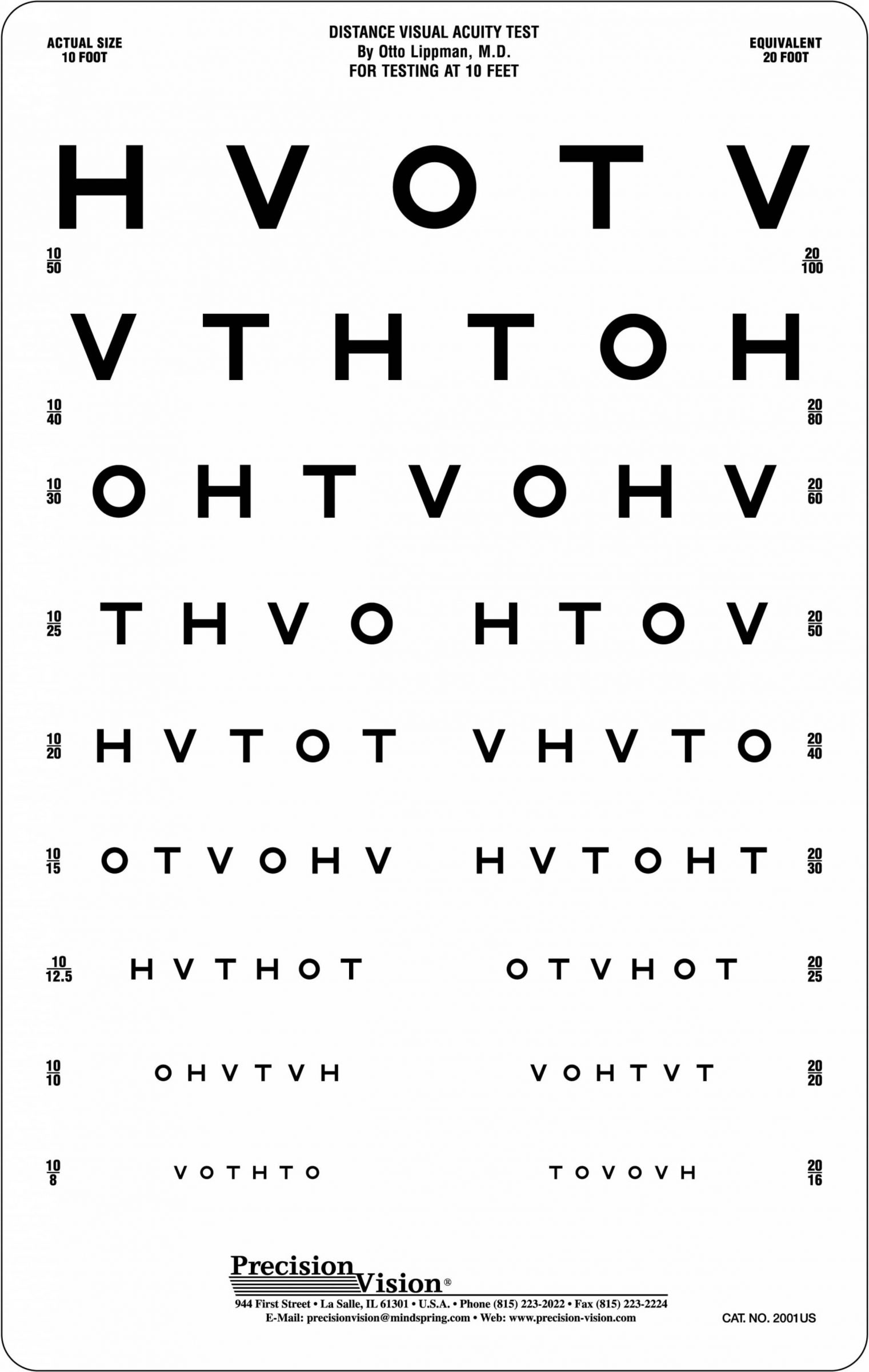 Hotv Eye Chart (10 Ft) - Visual Acuity Charts - Precision Vision with Printable Eye Chart 10 Feet