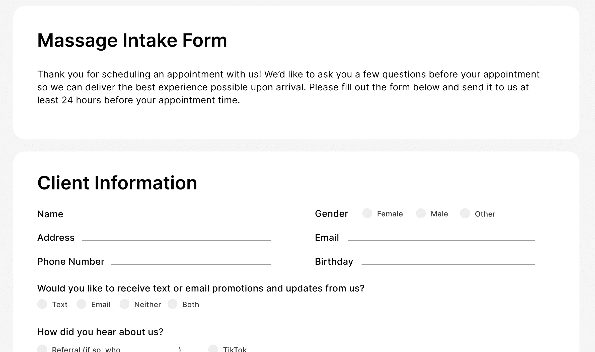 How To Create A Massage Intake Form With Free Template intended for Free Printable Massage Intake Forms