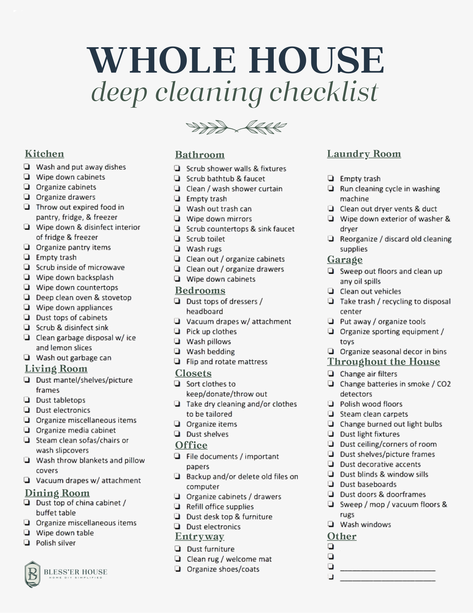 How To Enjoy Deep Cleaning Your House + Free Checklist + Cleaning Kit with Professional House Cleaning Checklist Printable