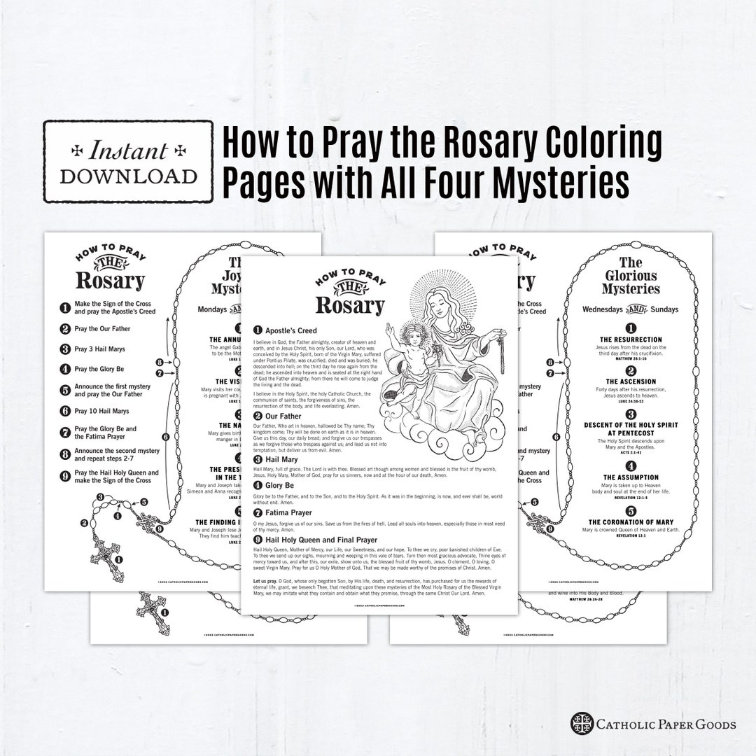 How To Pray The Rosary Coloring Pages: Catholic Prayers & Mysteries (Pdf) - Etsy México in Como Rezar El Rosario Printable Free
