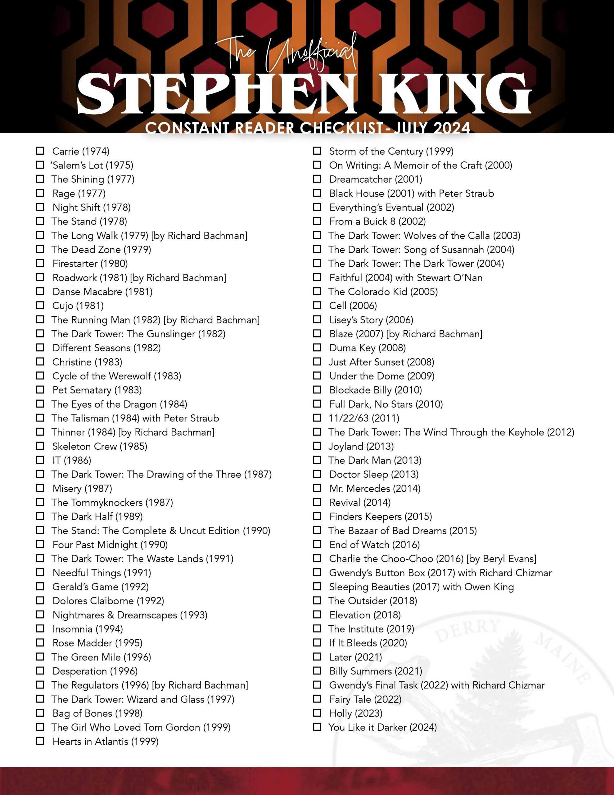 I Designed A Constant Reader Checklist. Any Suggestions? : R inside Stephen King Books In Order Printable List