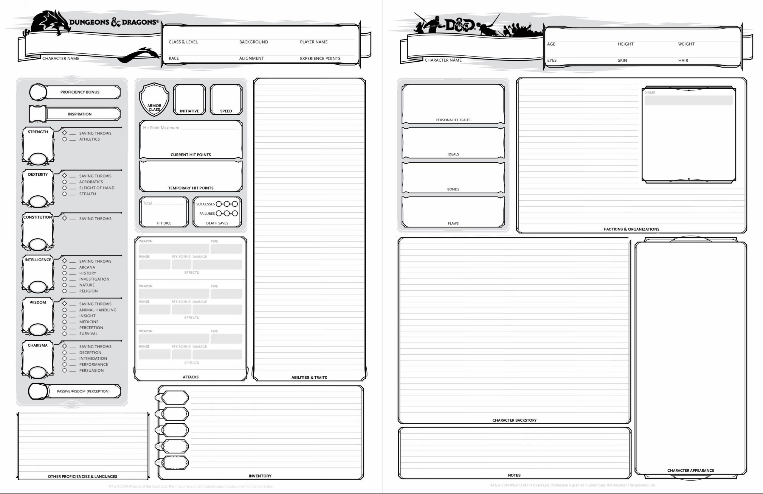 I Tried To Improve The 5E Character Sheet [Oc] : R/Dnd for Printable Dungeons And Dragons Character Sheet