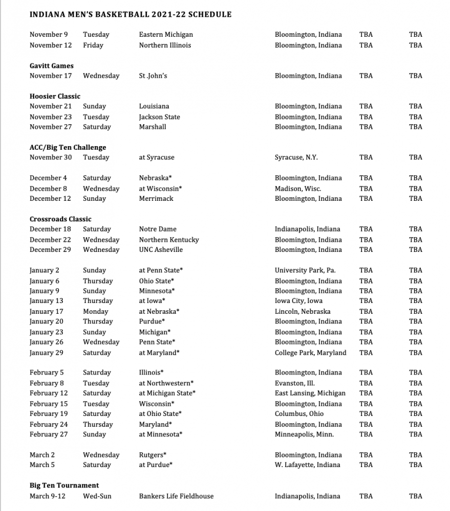 Indiana Men'S Basketball'S 2021-22 Schedule: A Breakdown within Indiana University Basketball Schedule Printable