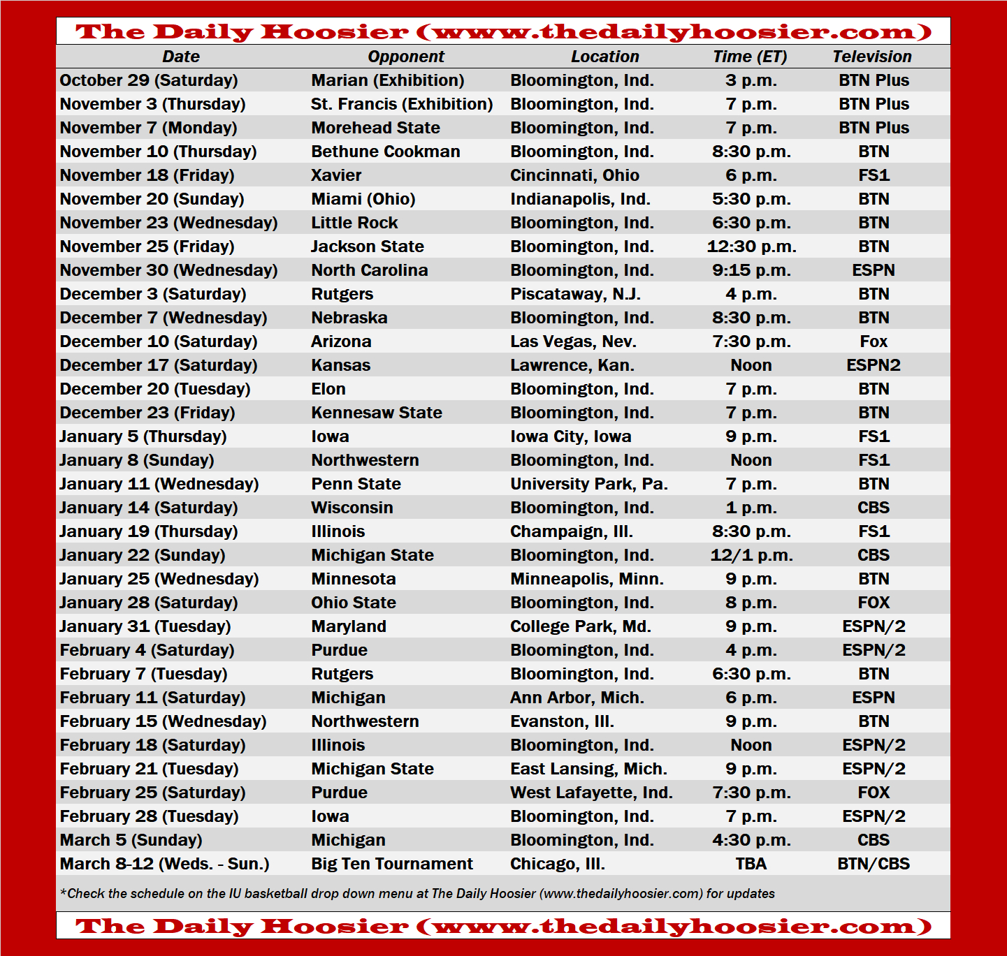 Iu Basketball 2022-23 Printable Schedule The Daily Hoosier – The pertaining to Indiana University Basketball Schedule Printable