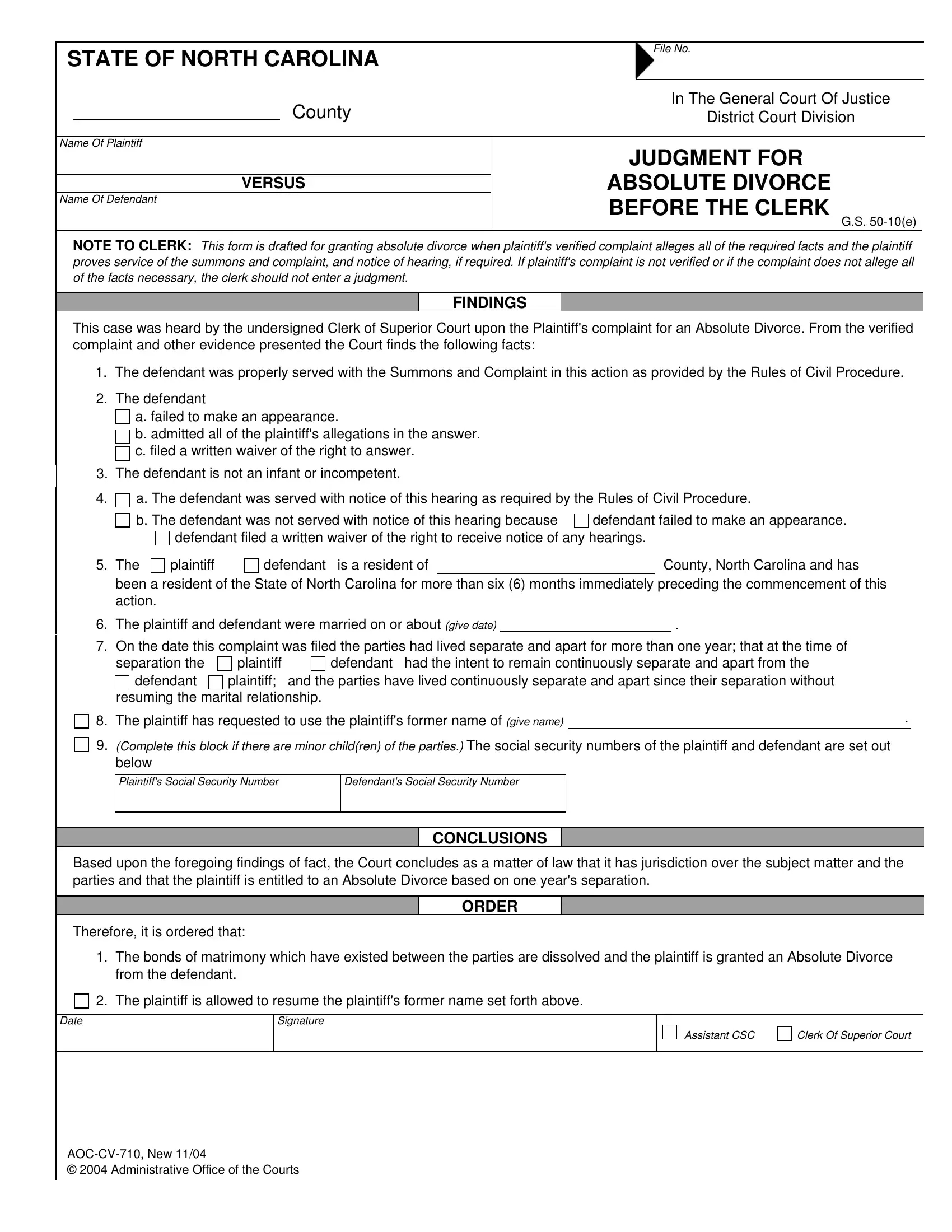 Judgment Absolute Divorce Form ≡ Fill Out Printable Pdf Forms Online pertaining to Printable Nc Divorce Forms