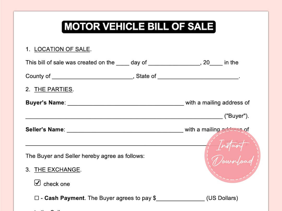 Kfz-Kaufschein | Bill Of Sale | Auto Sale Form | Fahrzeug Sale pertaining to Auto Bill of Sale Printable