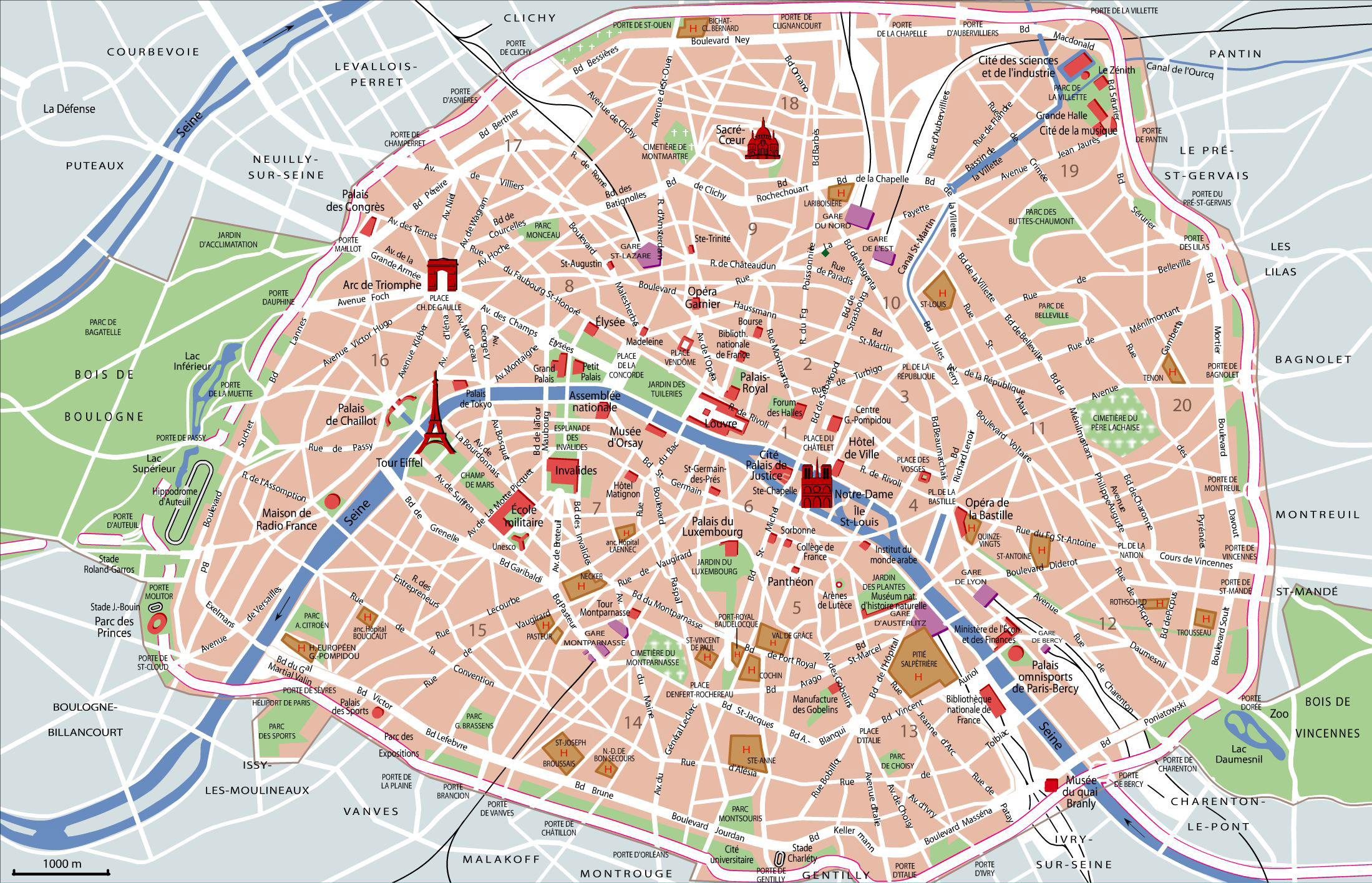 Map Of Paris Tourist Attractions, Sightseeing & Tourist Tour pertaining to Printable Map of Paris France