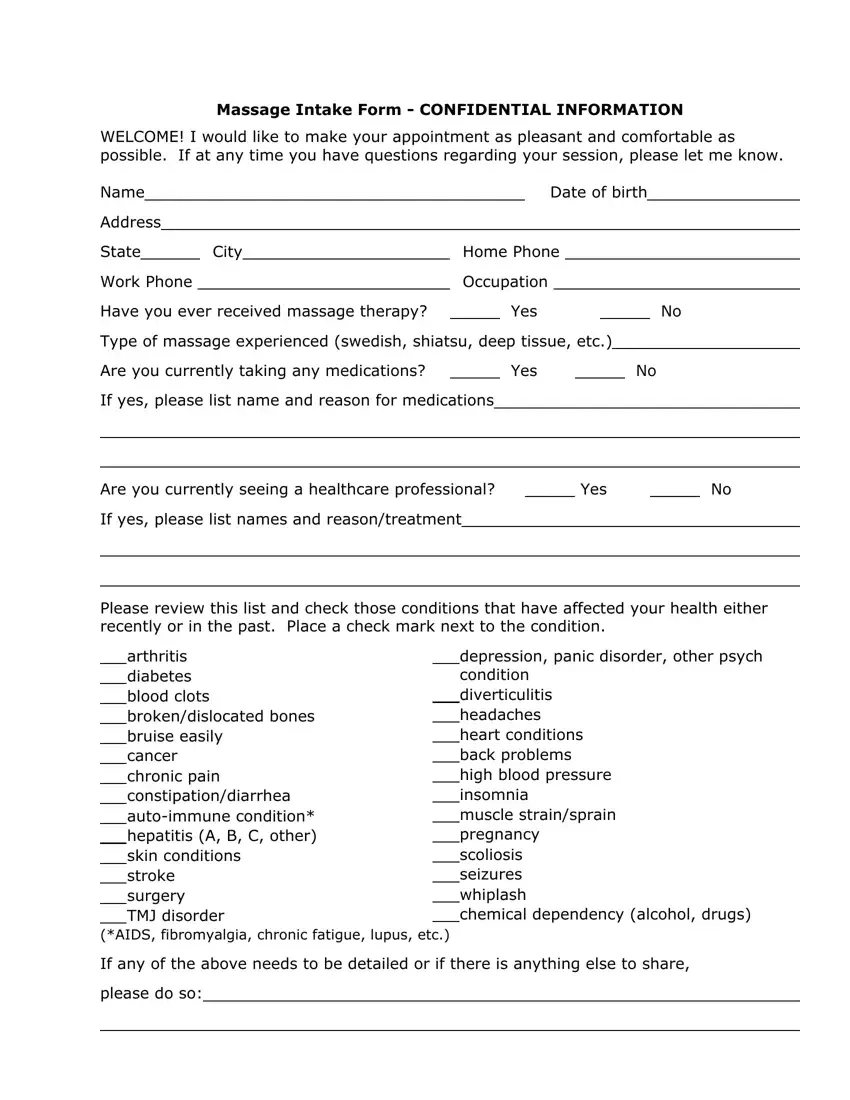 Massage Intake Form ≡ Fill Out Printable Pdf Forms Online intended for Free Printable Massage Intake Forms