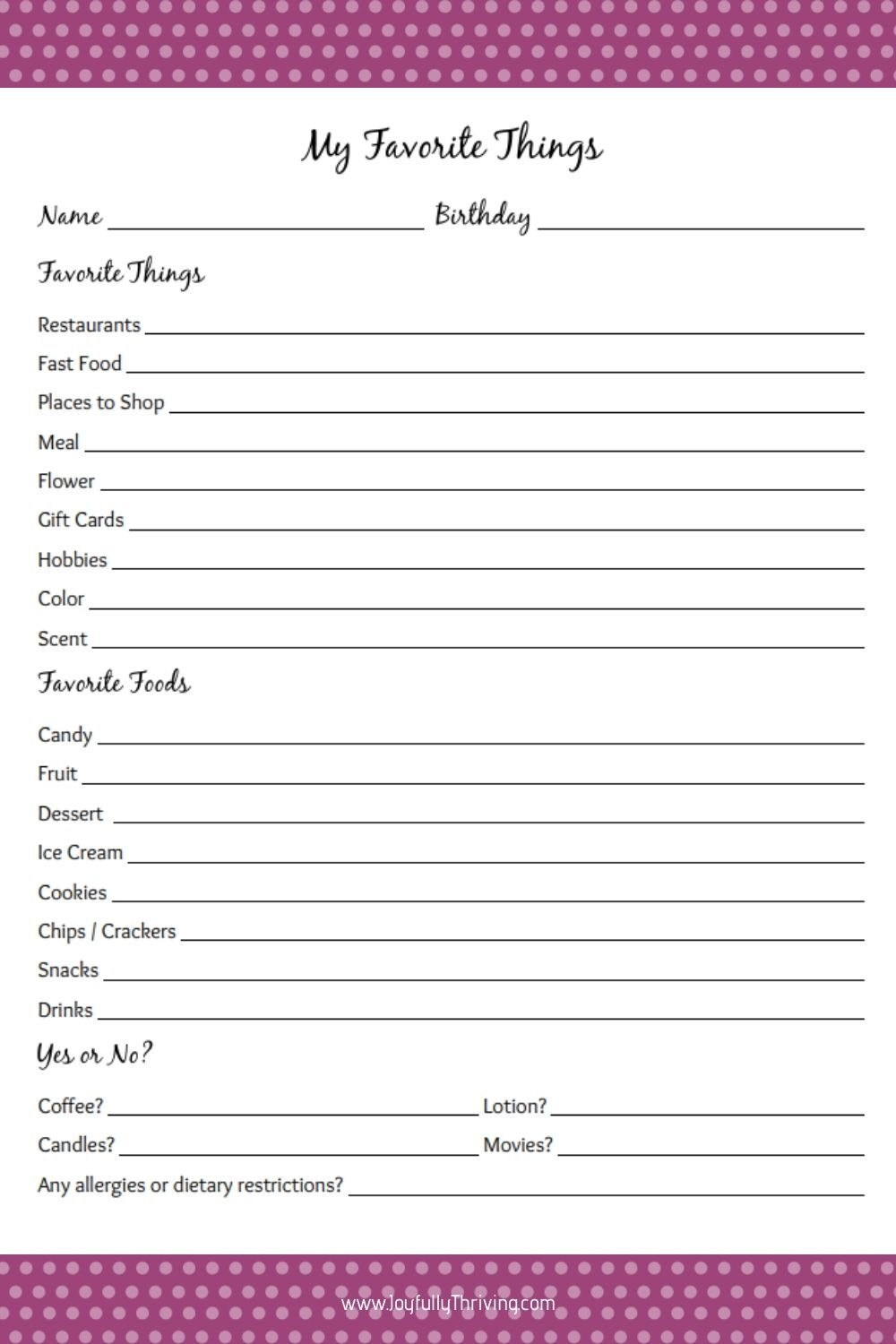My Favorite Things List - Free Printable Gift Ideas For Teachers in Free Printable Employee Favorite Things List