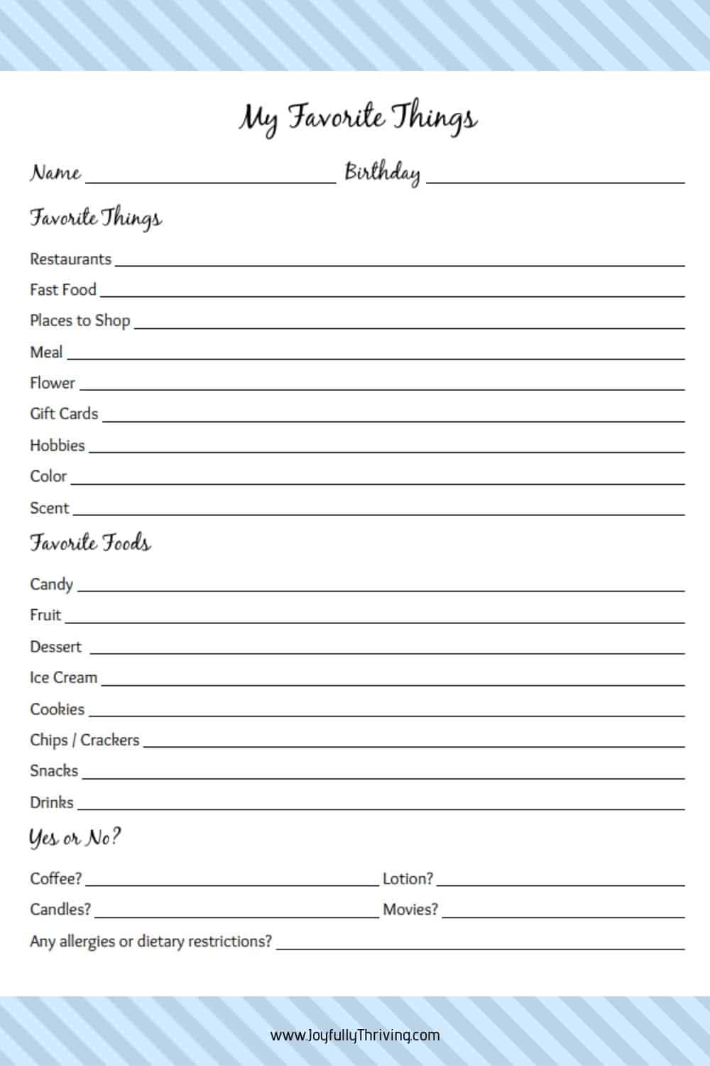 My Favorite Things List - Free Printable Gift Ideas For Teachers with Free Printable Employee Favorite Things List