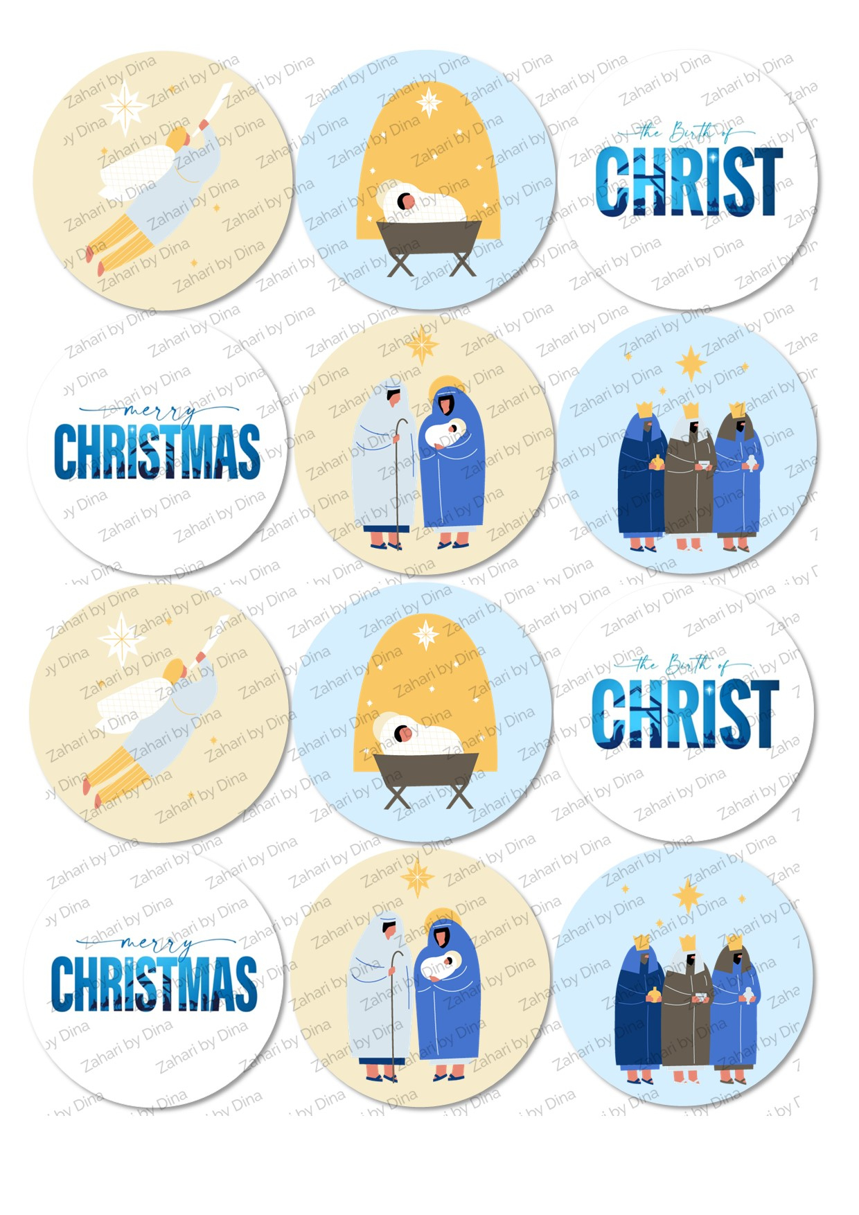 Nativity Modern 2023 Precut Round Icing Toppers For Cookies Or in Jesus Birthday Cupcake Toppers Free Printable