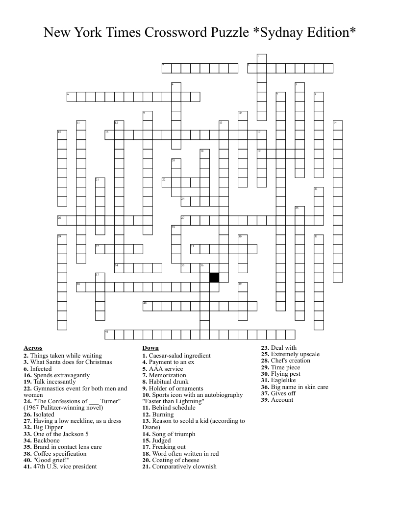 New York Times Crossword Puzzle *Sydnay Edition* - Wordmint intended for New York Times Crossword Printable