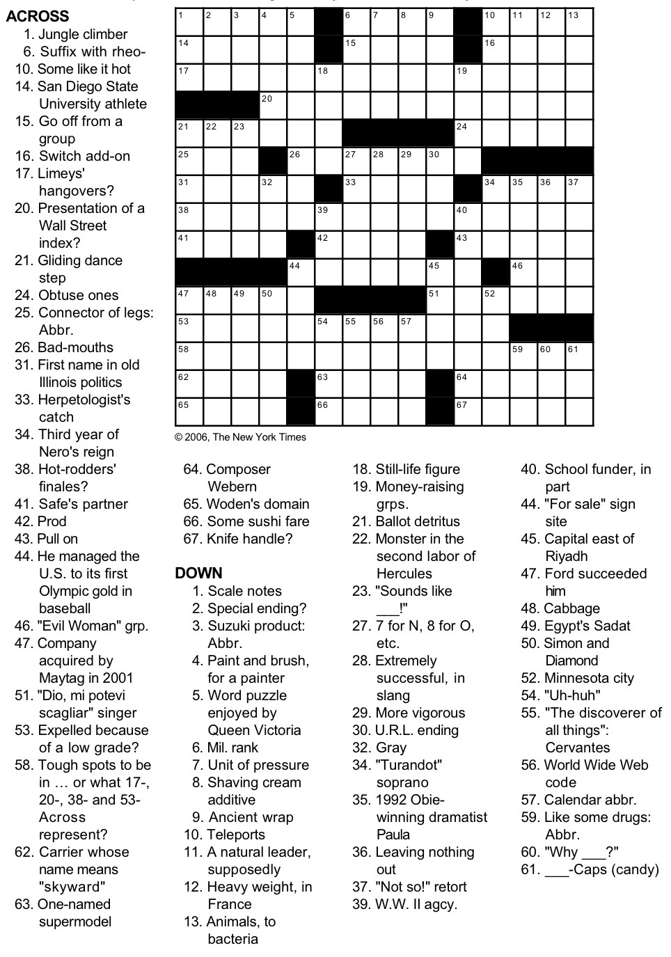 New York Times Crossword Puzzlegeorge Barany And Michael Shteyman in New York Times Crossword Puzzle Printable