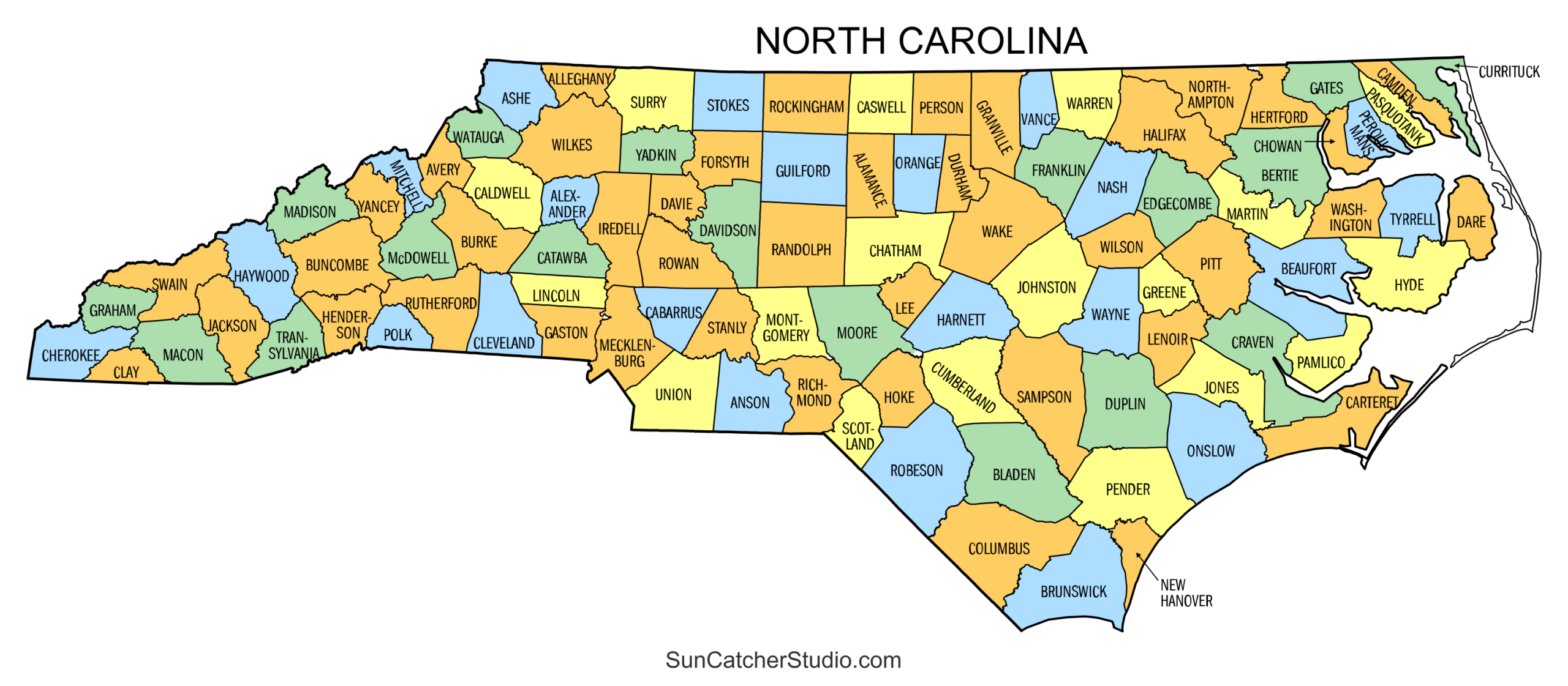 North Carolina County Map (Printable State Map With County Lines for Printable Map Of North Carolina