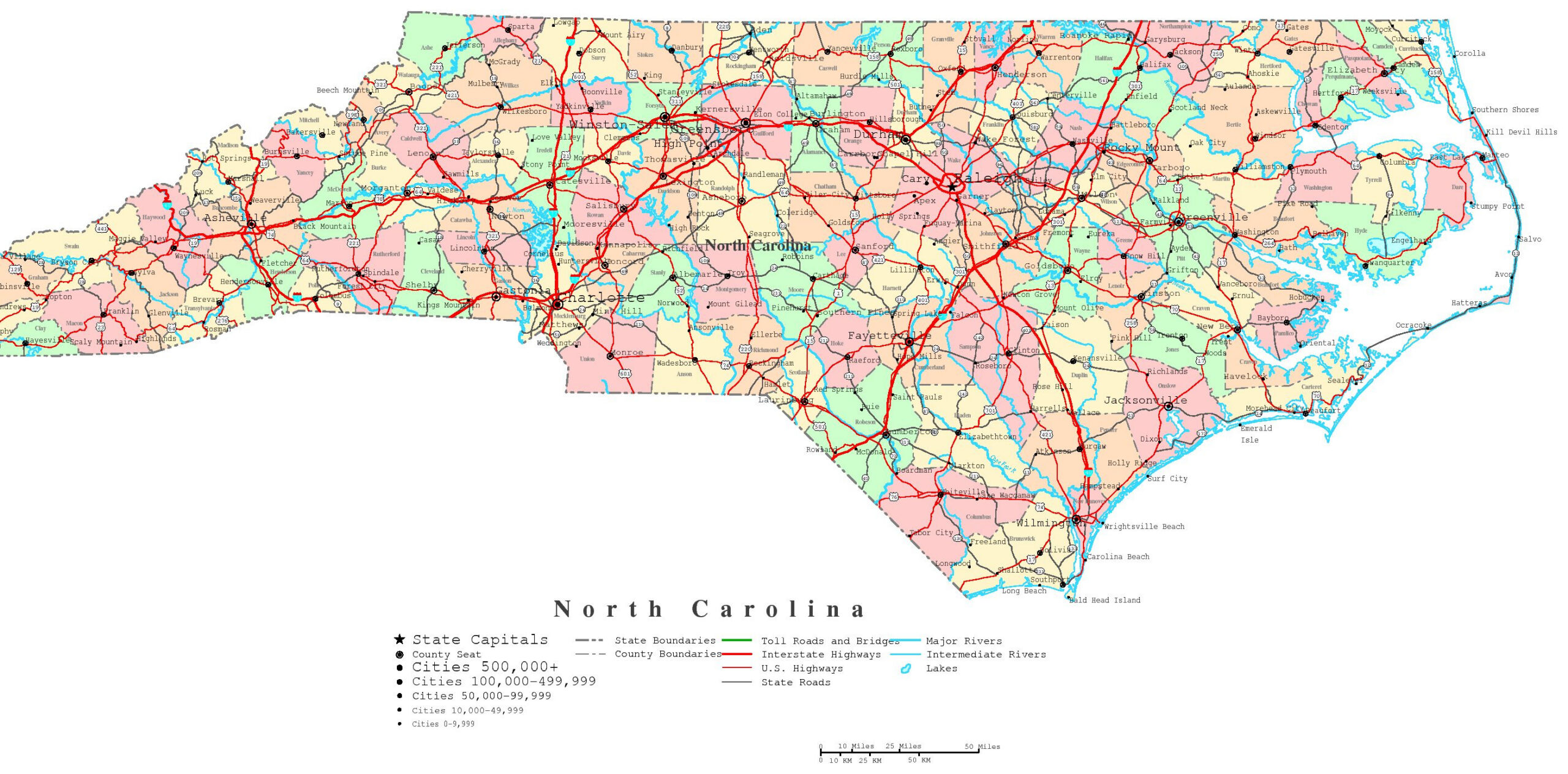 North Carolina Printable Map with Printable Map Of North Carolina