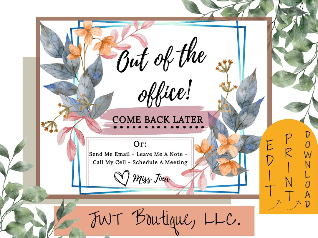 Office Signs For Wall, Out Of Office Sign Template, Printable in Out of Office Sign Printable