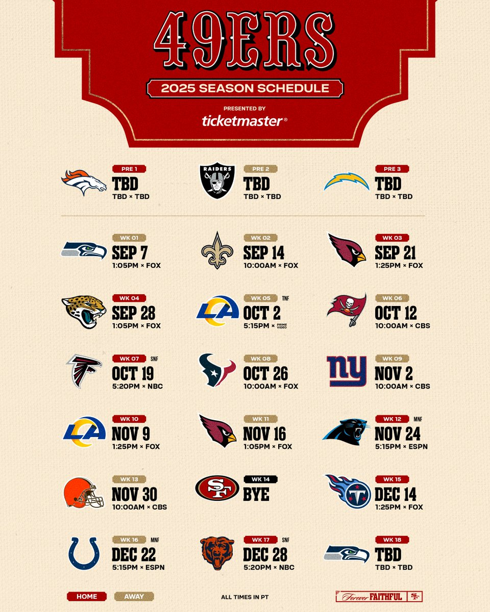 Our 2025 Schedule Is Here‼️ 🎟️: Https://T.co/Day61Kl3Fb with San Francisco 49ers Printable Schedule