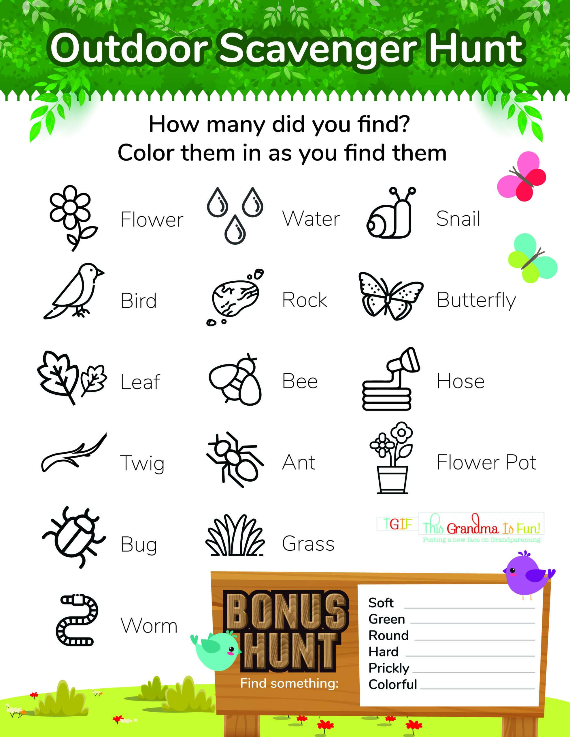 Outdoor Scavenger Hunt Free Printable - Tgif - This Grandma Is Fun with Nature Scavenger Hunt Free Printable