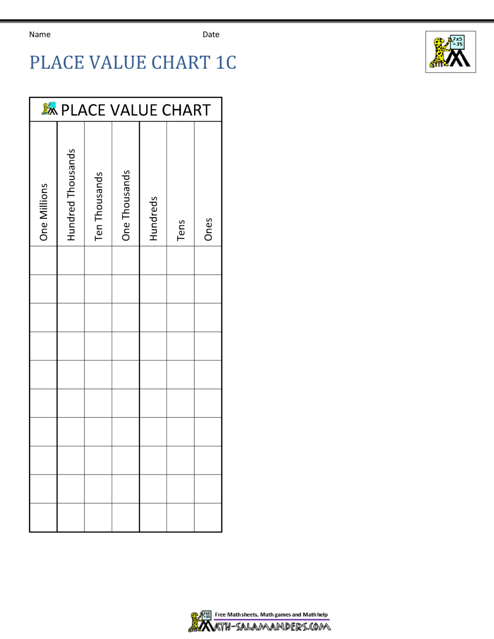 Place Value Charts inside Free Printable Place Value Charts