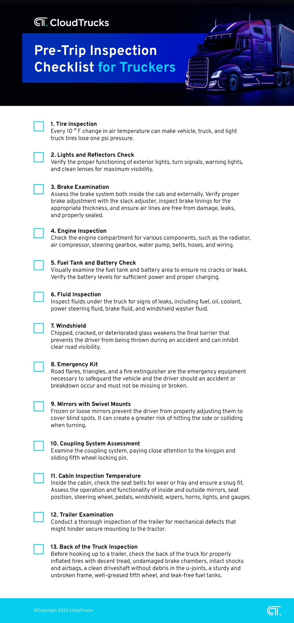 Pre-Trip Inspection Checklist For Truckers regarding Printable Cdl Pre Trip Inspection Cheat Sheet