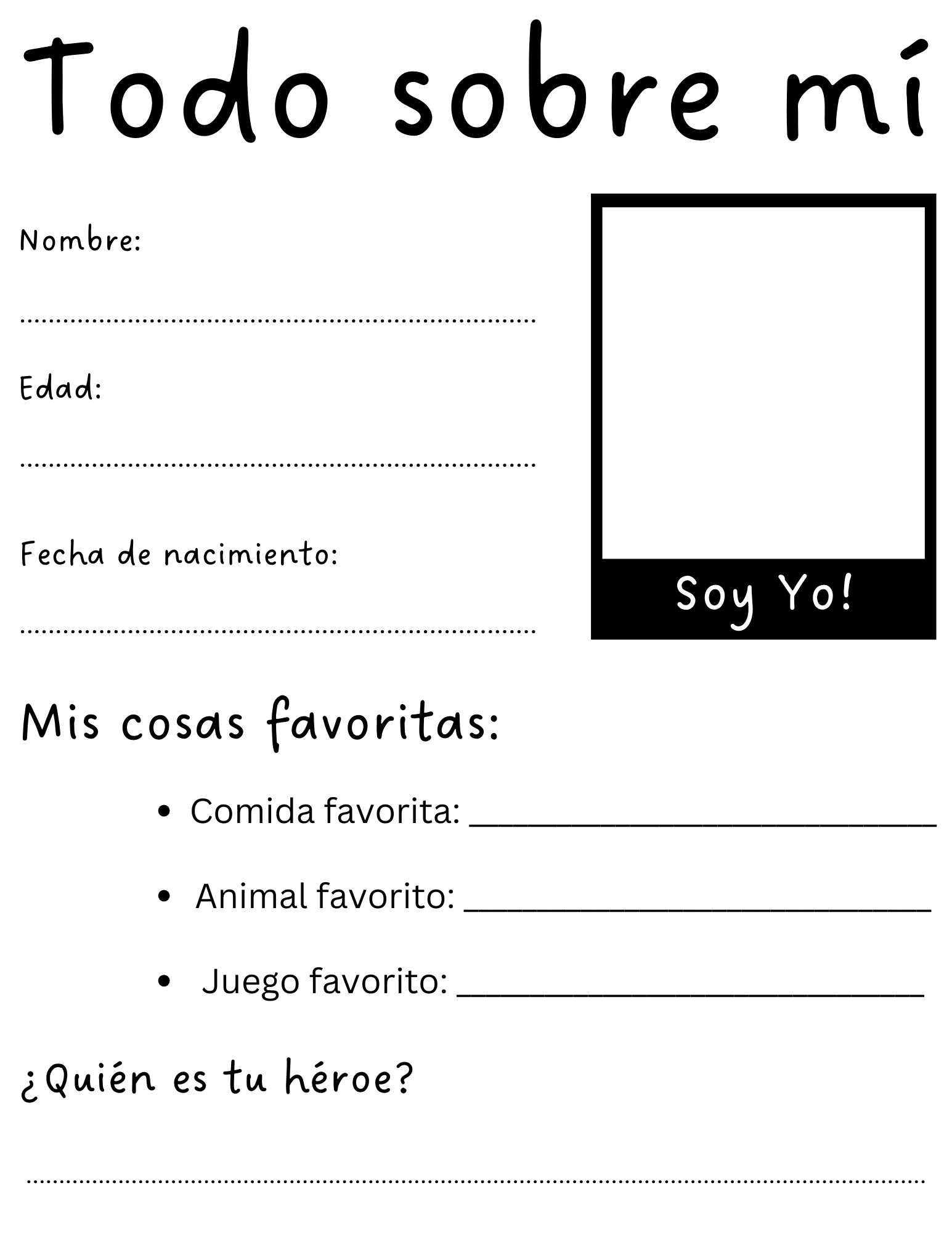 Printable All About Me In Spanish Worksheet - Todo Sobre Mi for Todo Sobre Mi Free Printable