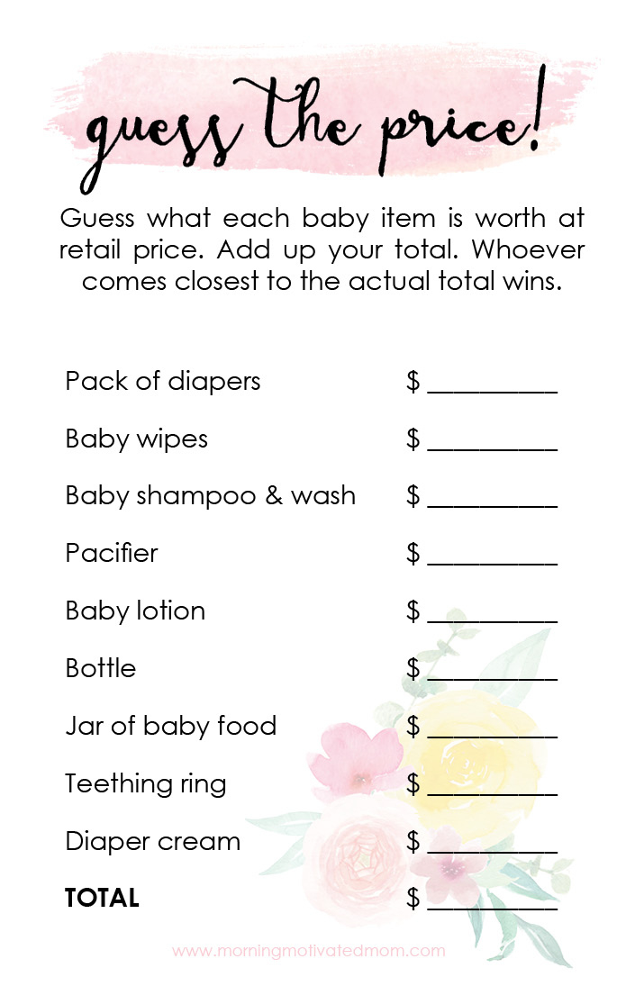 Printable Baby Shower Game: Guess The Price – Morning Motivated Mom with Free Printable Baby Shower Games