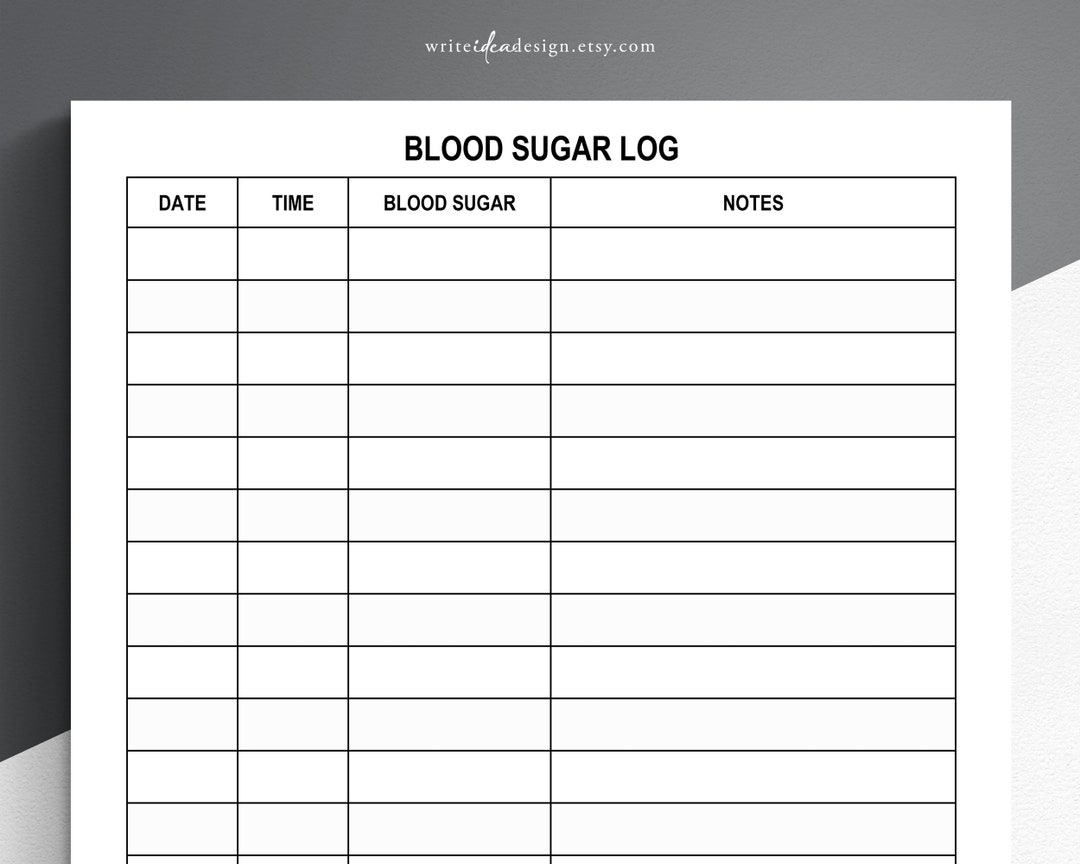 Printable Large Print Blood Sugar Log. Blood Sugar Tracker for Blood Glucose Log Free Printable