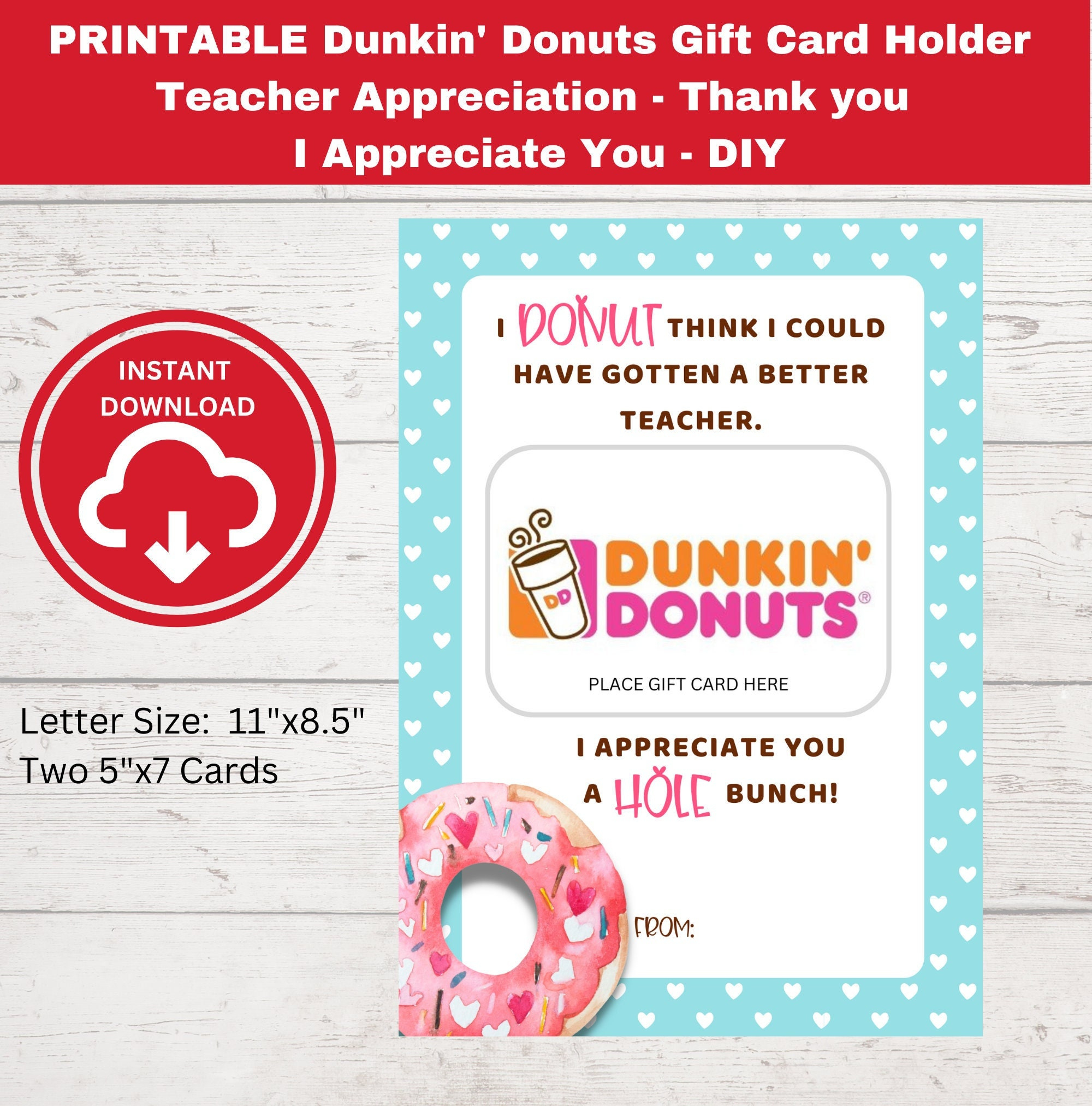 Printable Lehrer Wertschätzung Dunkin &#039;Donuts Geschenk within Dunkin Donuts Gift Card Printable