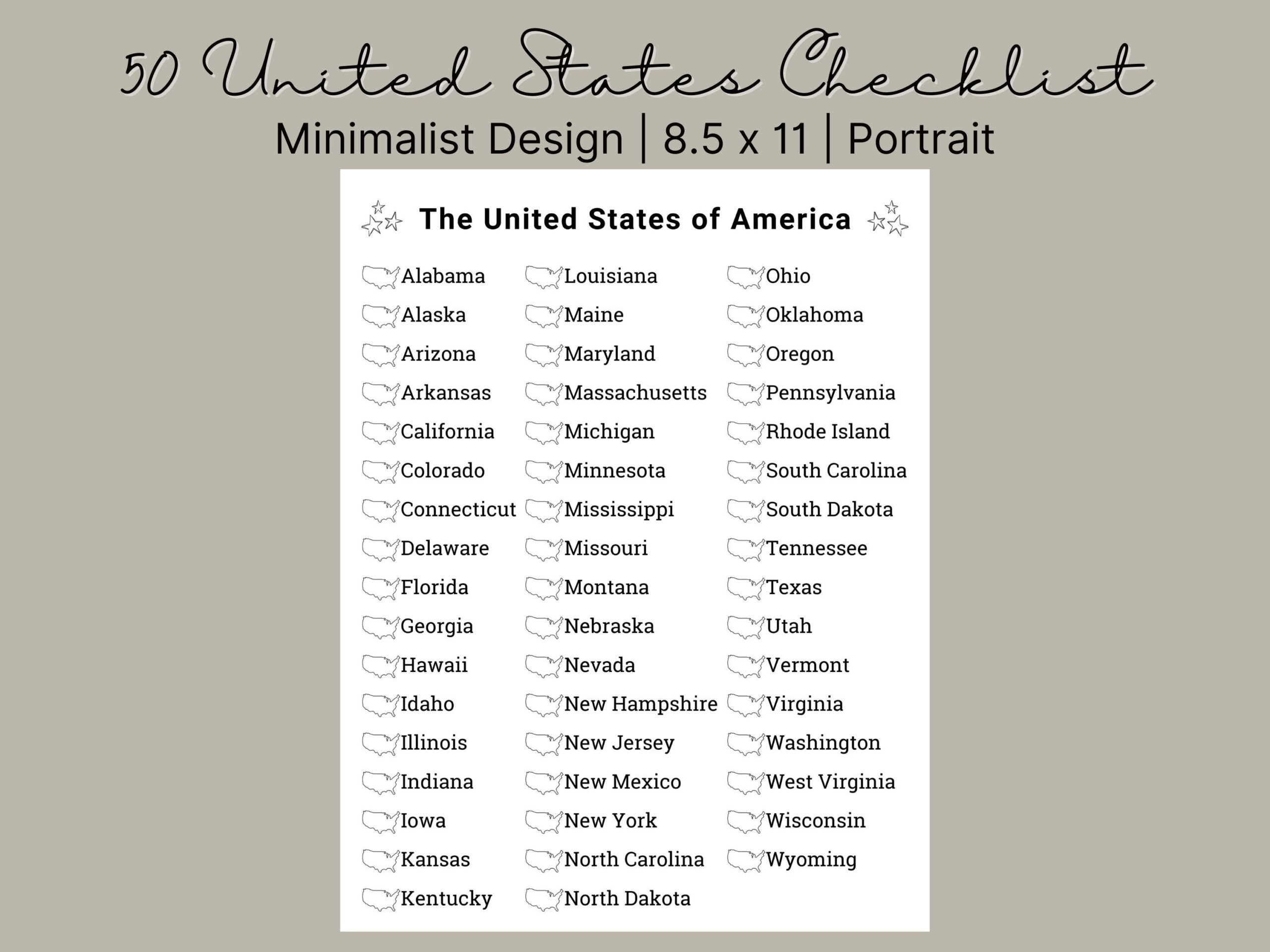 Printable Us States Checklist | Travel Bucket List (Digital pertaining to Printable List of 50 States