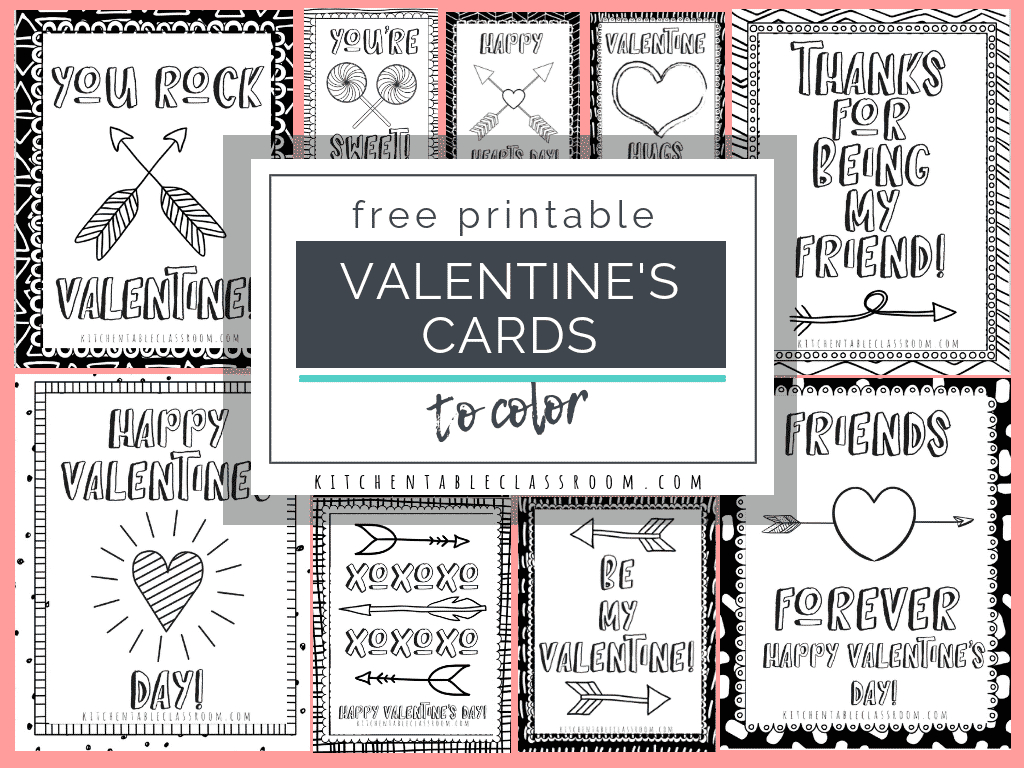 Printable Valentine Cards To Color - The Kitchen Table Classroom regarding Free Printable Childrens Valentines Day Cards