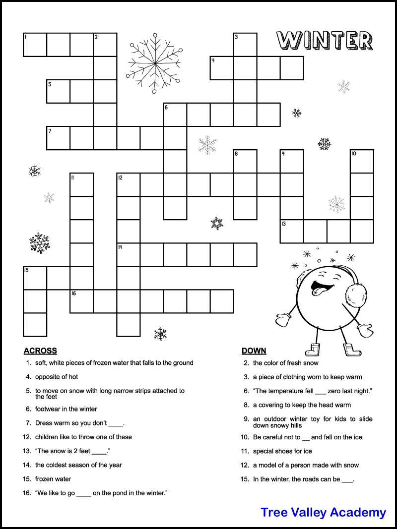 Printable Winter Crossword Puzzles For Kids - Tree Valley Academy for Easy Printable Crosswords With Answers