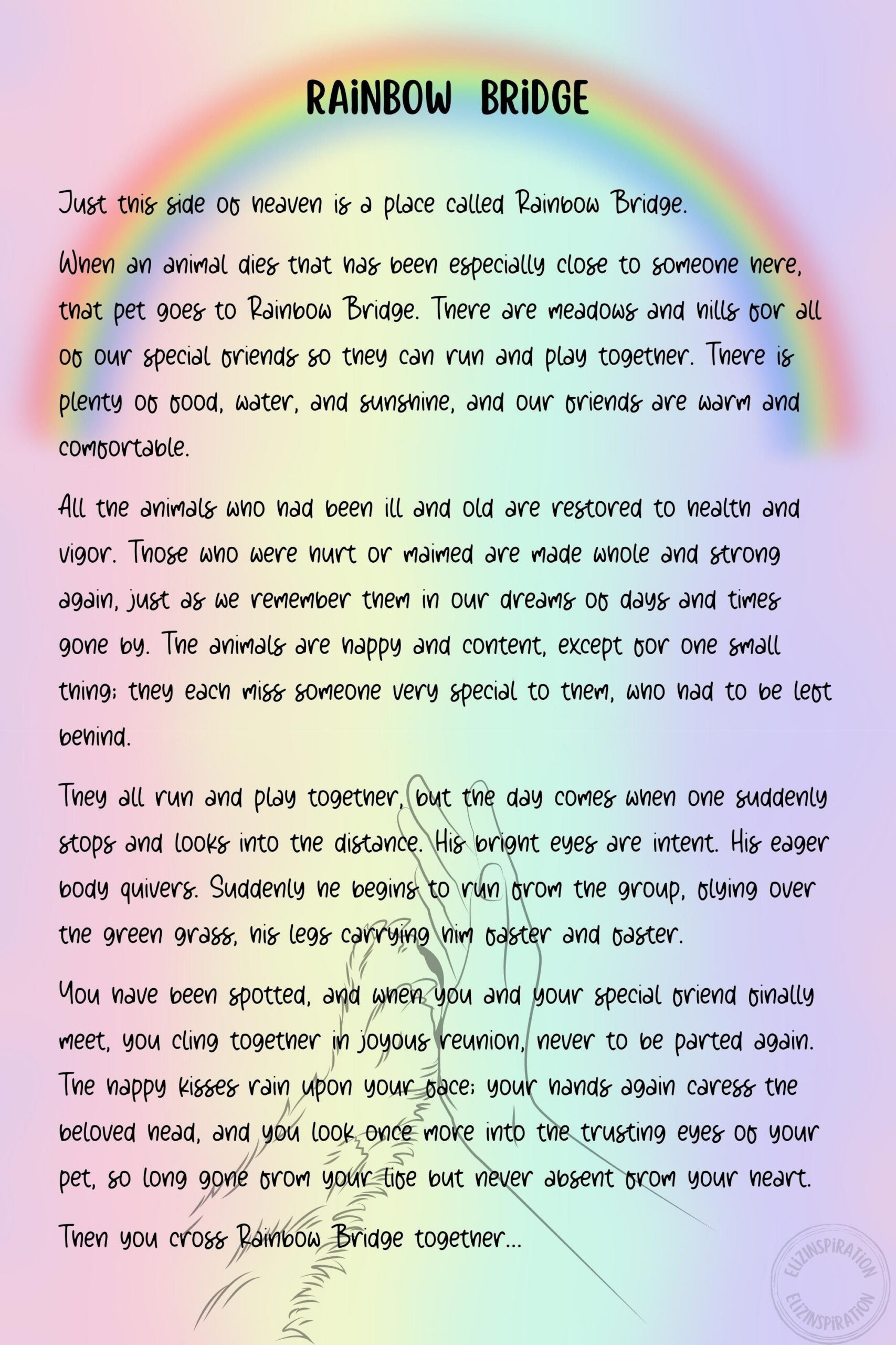 Rainbow Bridge Poem Digital Print - Pet Loss Memorial Print for The Rainbow Bridge Poem Printable