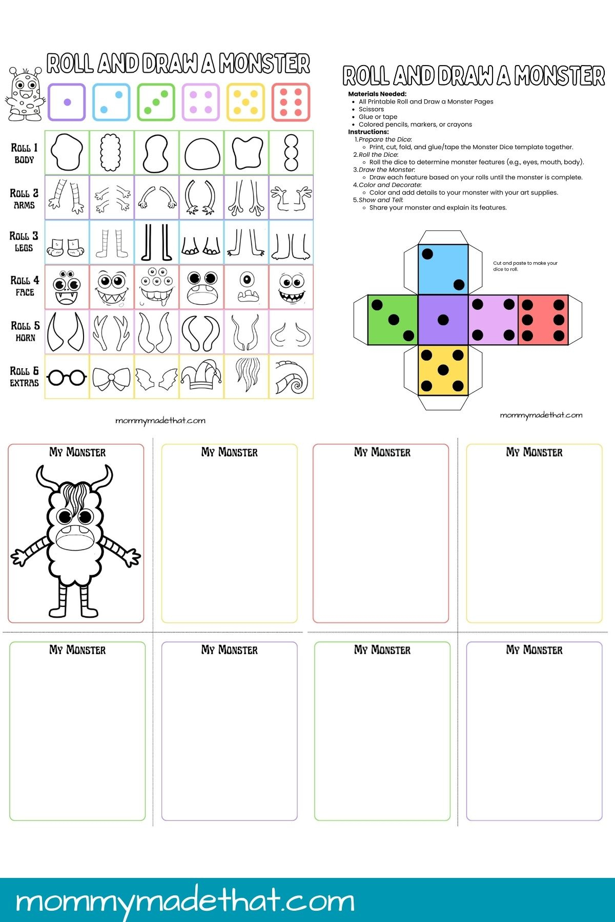 Roll & Draw A Monster Game (Free Printable) regarding Roll A Monster Free Printable