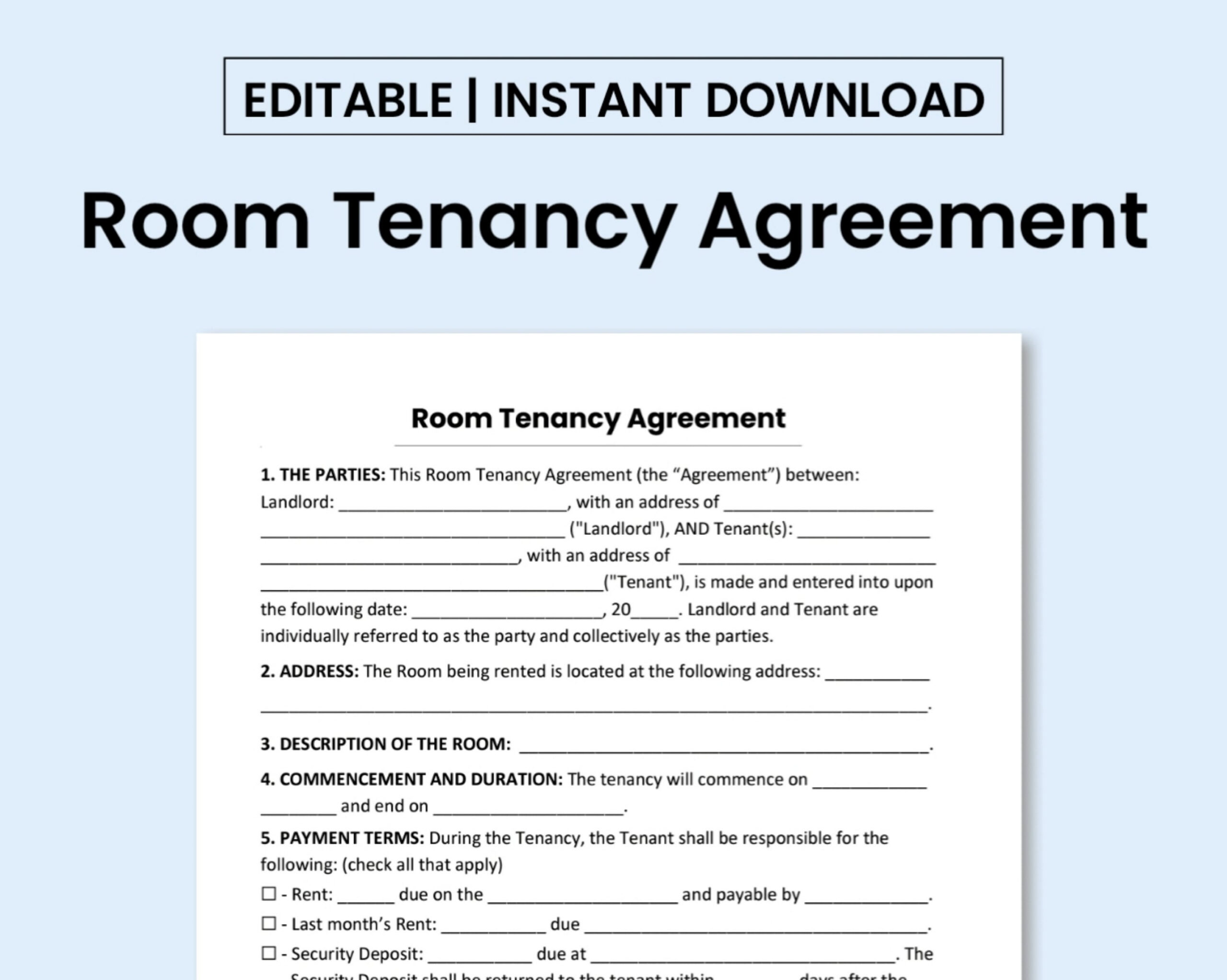 Room Tenancy Agreement Template. Pdf Form / Word Document intended for Free Printable Basic Room Rental Agreement