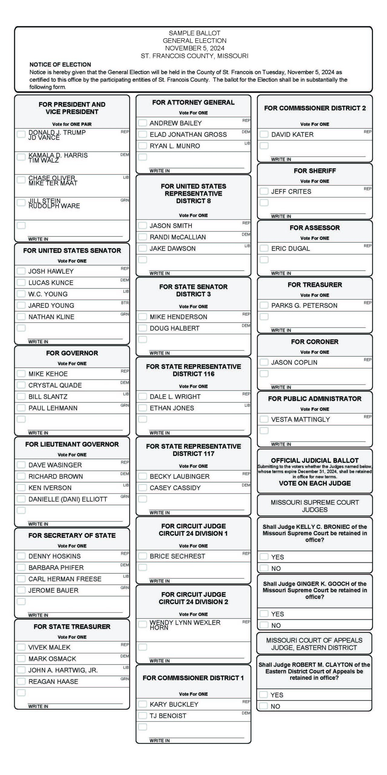 Sample Ballot – November 5, 2024 – Saint Francois County intended for Printable Sample Ballot By Zip Code