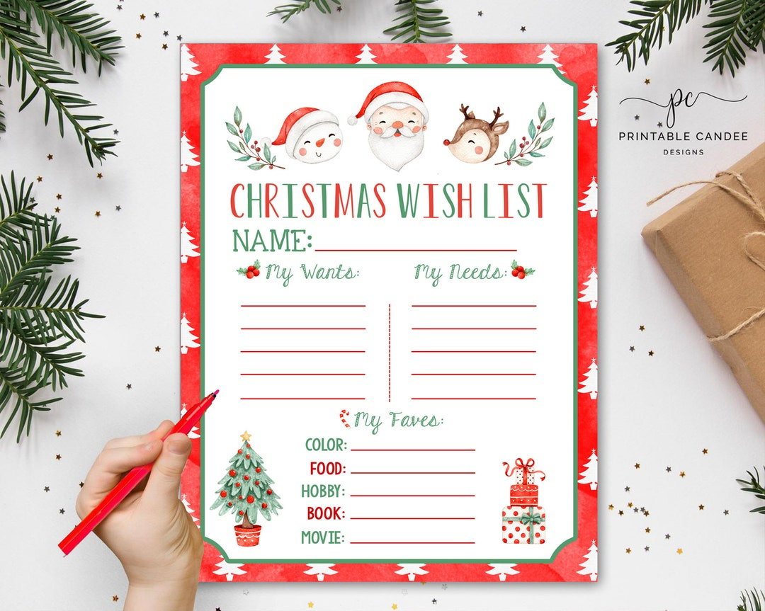 Santa Letter Christmas Wish List Kids Christmas List Instant pertaining to Santa Claus Wish List Printable