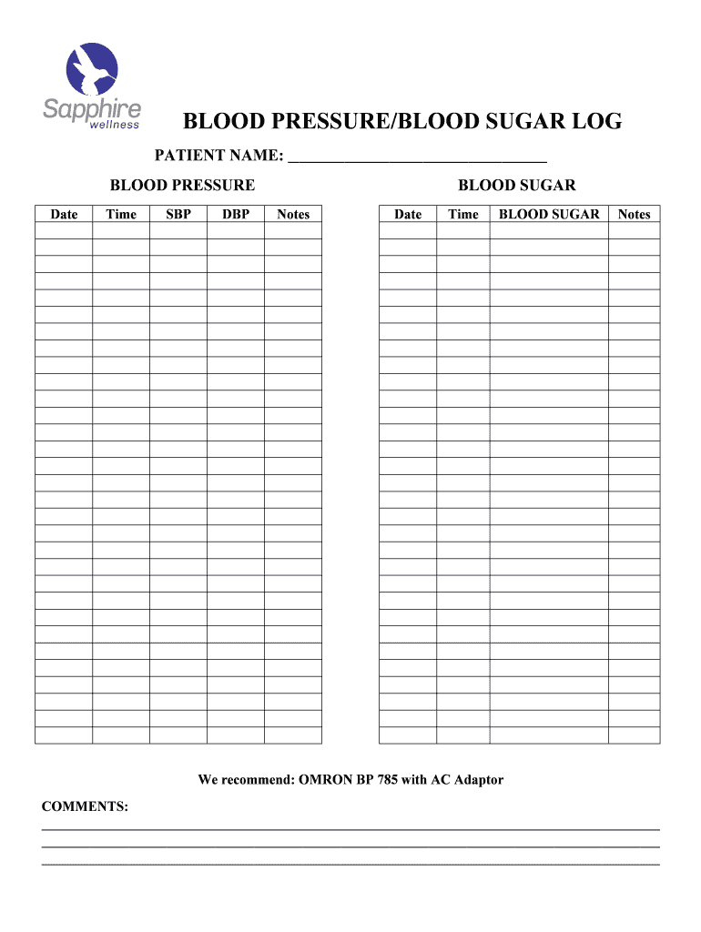 Sapphire Wellness Blood Pressureblood Sugar Log Form - Fill Online within Printable Blood Pressure And Blood Sugar Log Sheet
