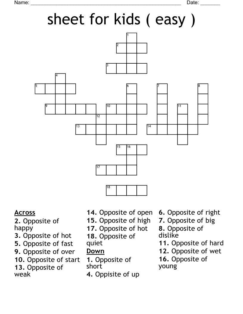 Sheet For Kids ( Easy ) Crossword - Wordmint with Easy Crossword Puzzles Printable With Answers
