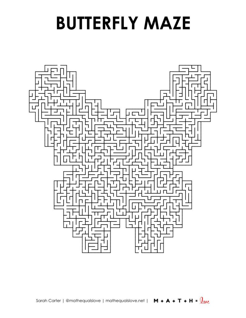 Spring Butterfly Maze Printable | Math = Love in Printable Mazes For 10 Year Olds