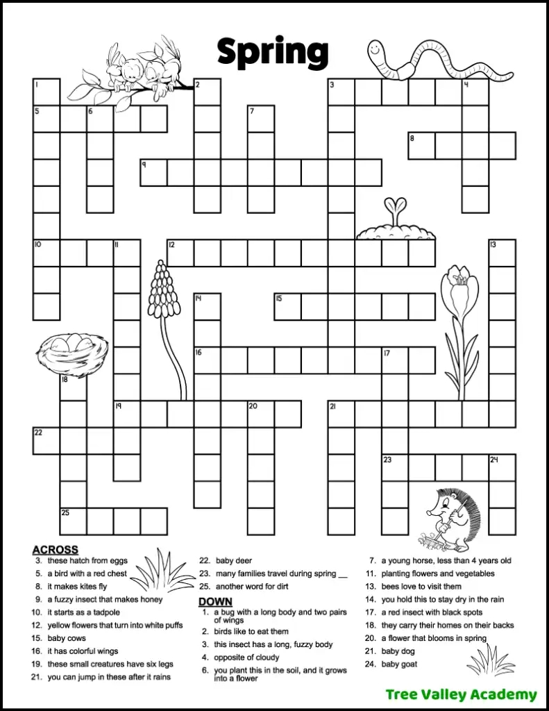 Spring Crossword Puzzles For Kids - Tree Valley Academy with regard to Crossword Puzzles Free Online Printable
