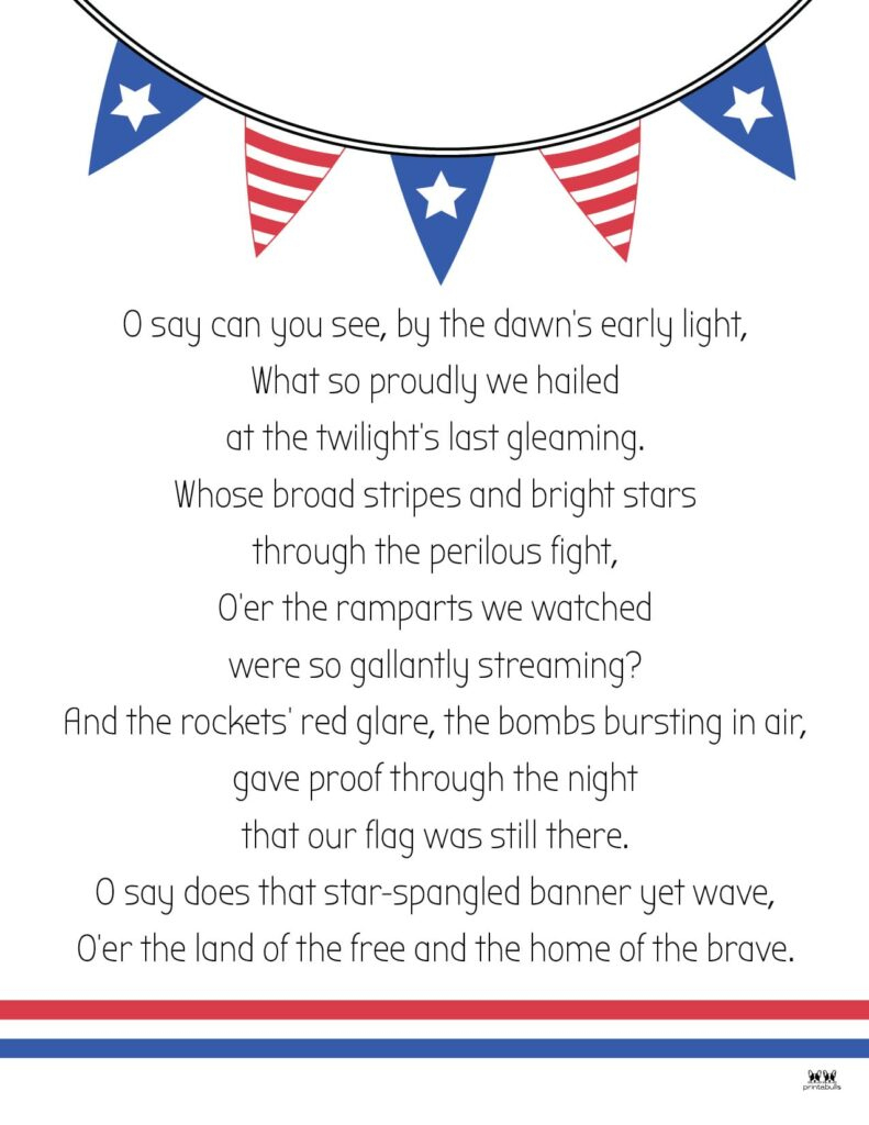 Star Spangled Banner Lyrics - 10 Free Printables | Printabulls regarding Star Spangled Banner Words Printable