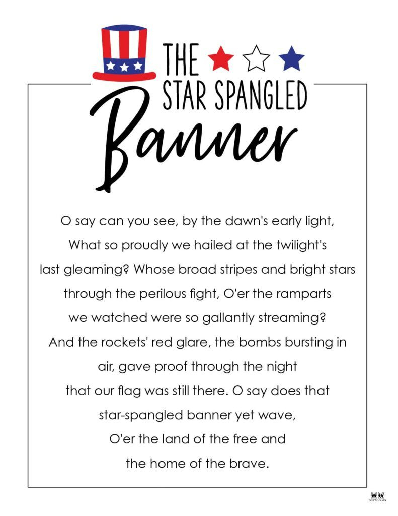 Star Spangled Banner Lyrics - 10 Free Printables | Printabulls within Star Spangled Banner Words Printable