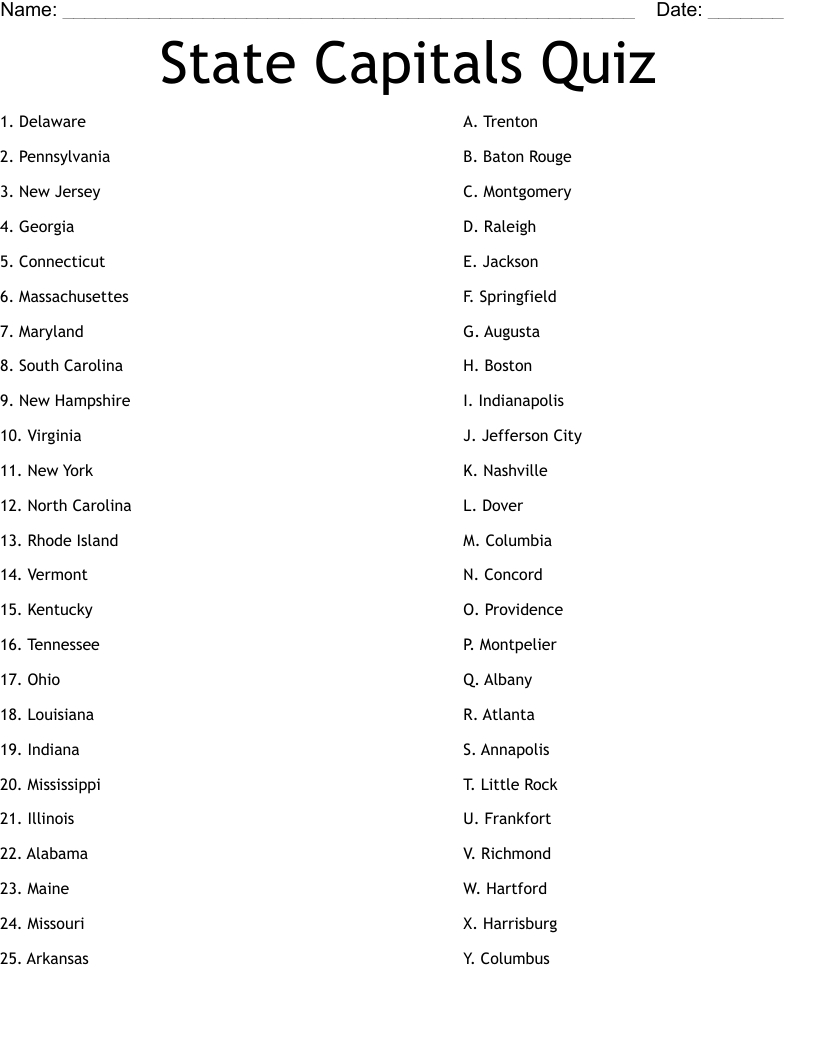 State Capitals Quiz Worksheet - Wordmint in United States Capitals Quiz Printable
