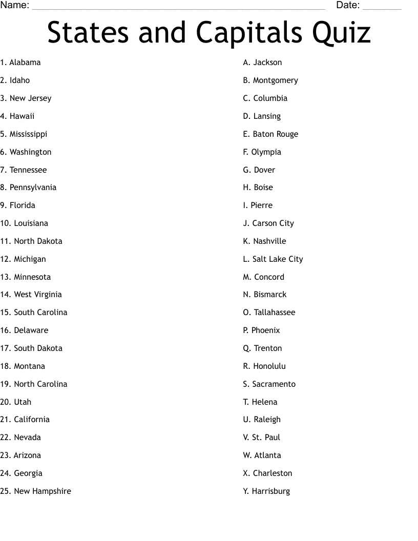 States And Capitals Quiz Worksheet - Wordmint inside Us States And Capitals Quiz Printable