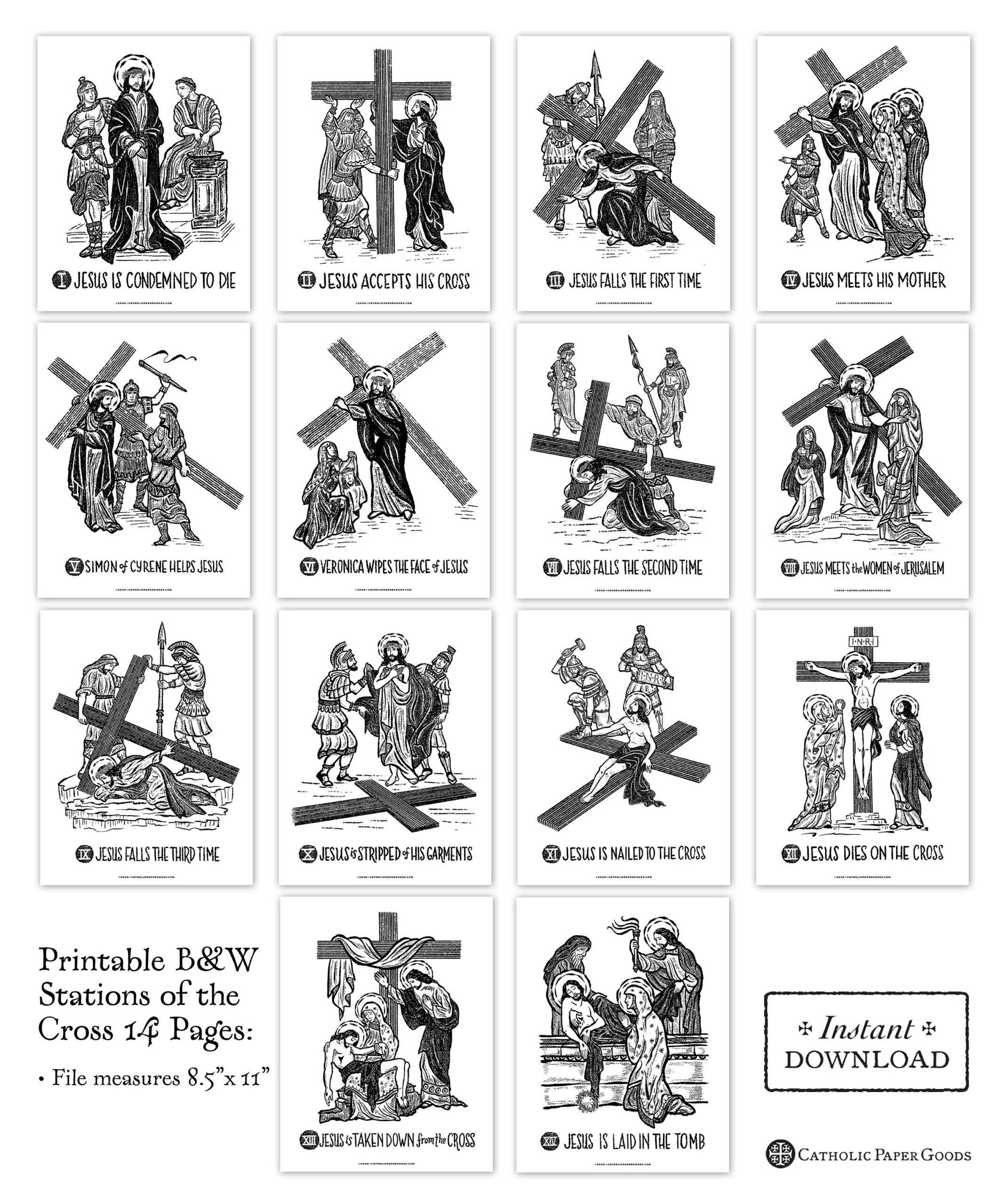 Stations Of The Cross 8.5 X 11 Black & White Art Prints, Printable inside The Stations of the Cross Printable