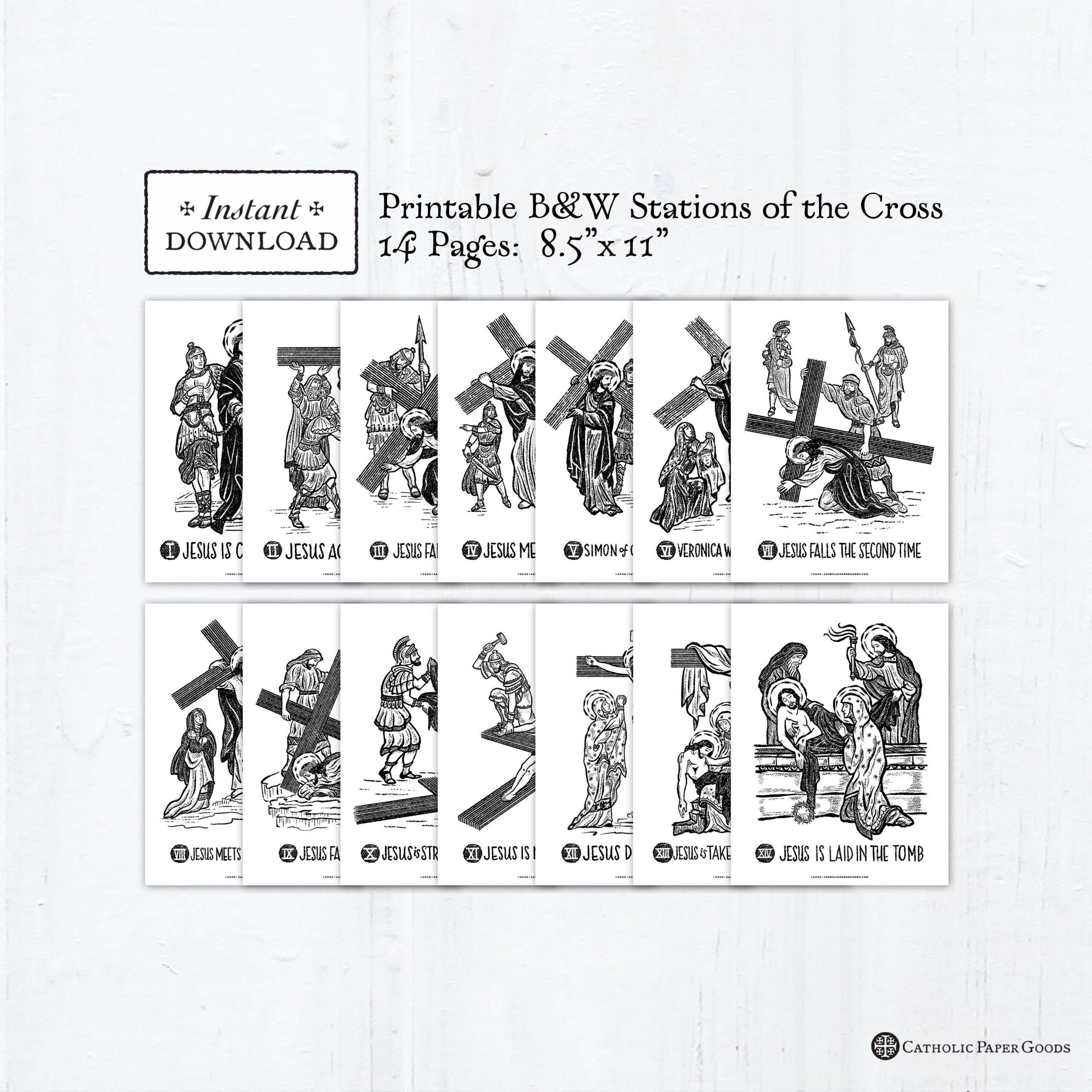Stations Of The Cross 8.5 X 11 Black & White Art Prints, Printable pertaining to The Stations of the Cross Printable